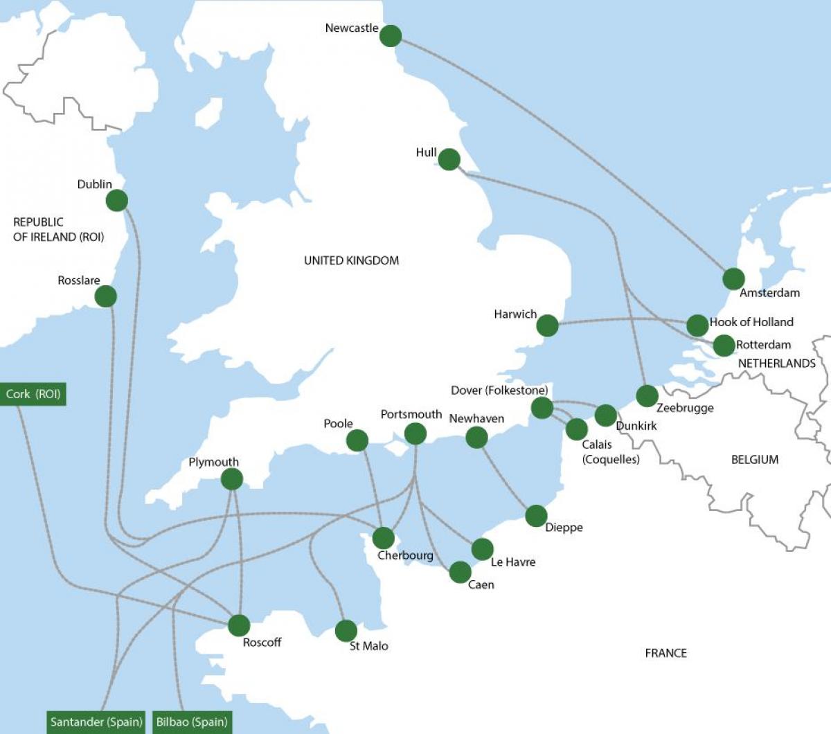mappa delle rotte dei traghetti per l'Olanda