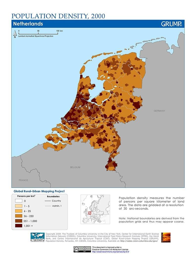 Paesi bassi densità di popolazione mappa