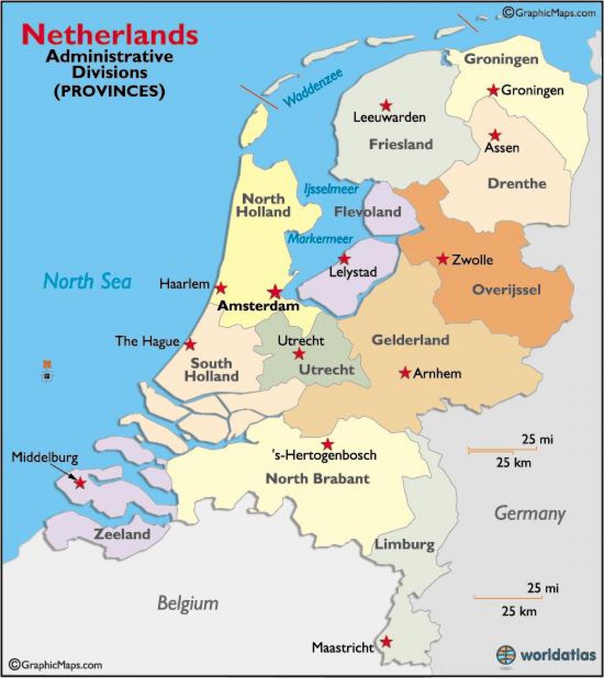 Olanda regioni sulla mappa - Mappa, in Olanda, regioni (Europa